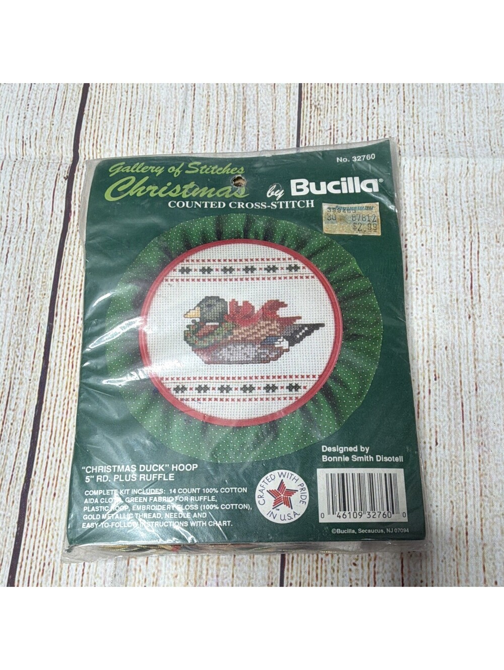 Bucilla Christmas Duck Counted Cross Stitch Hoop Kit w/ Frame, Hoop, Needle